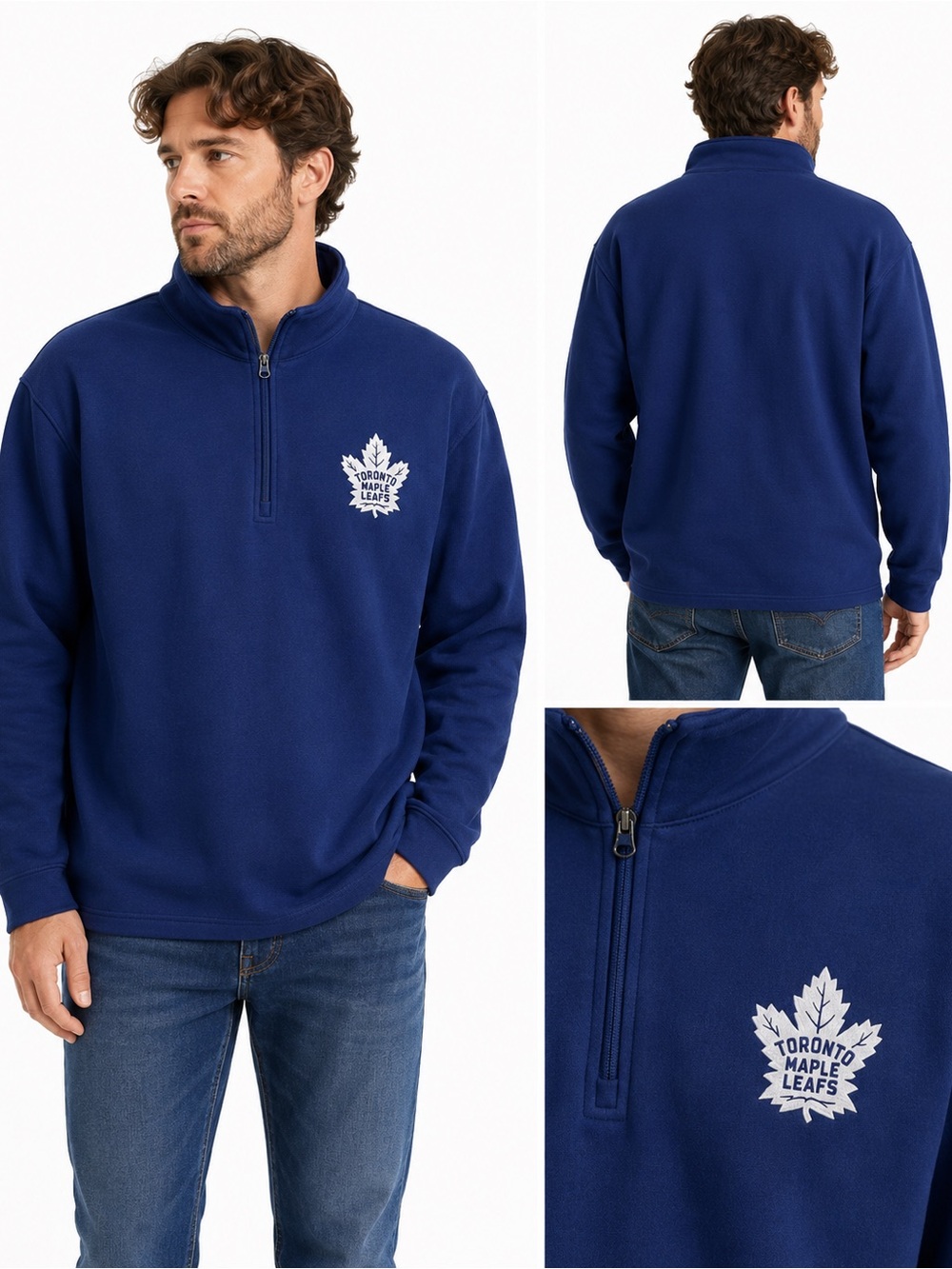 Size XXL Toronto Maple Leafs Men’s Quarter Zip Pullover Sweatshirt Blue NHL - Picture 2 of 8